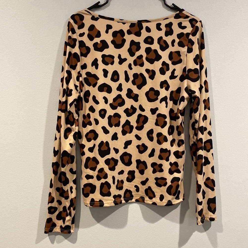 gaze - Soft Leopard Print Long Sleeve Shirt - Stretch - Size Large